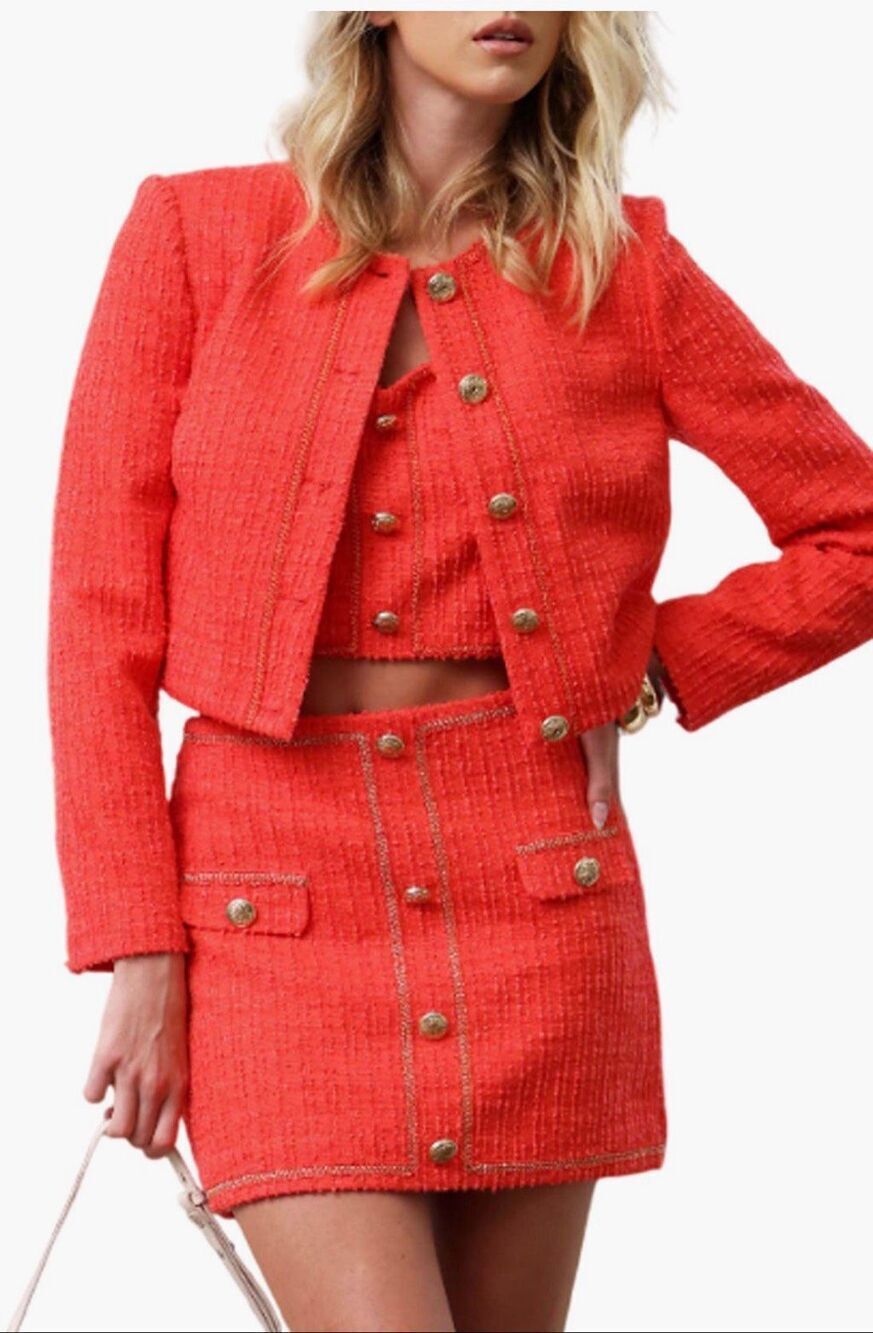 NWT Walter Baker Kit Tweed Jacket- L- coral tweed
